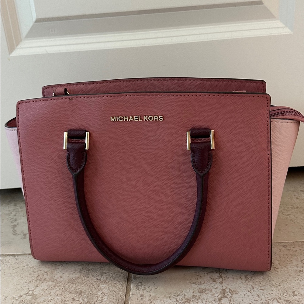 Michael Kors Rose Pink Tote with Burgundy Accents